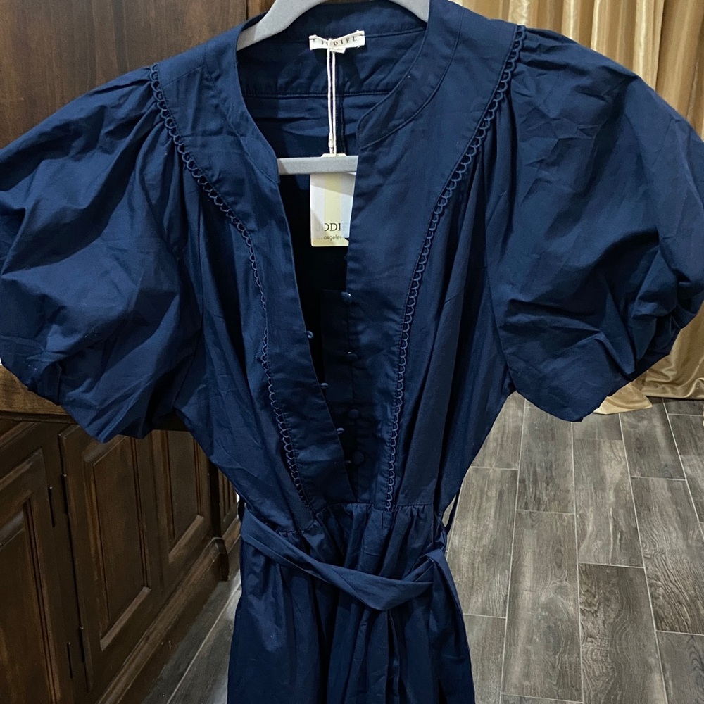 JODIFL Navy Puff Sleeve Mini Dress